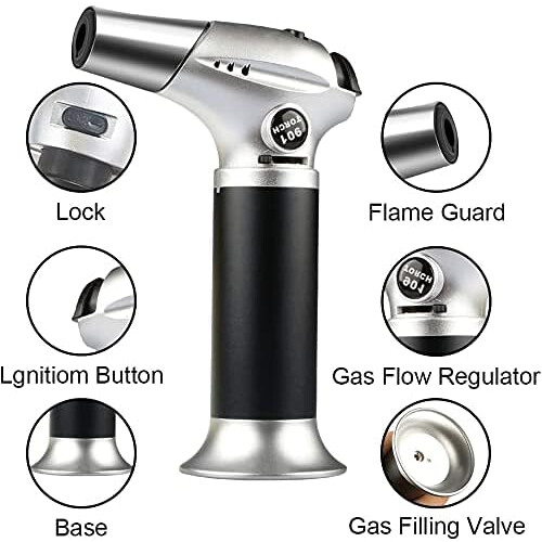 Blow Torch, Professional Kitchen Cooking Torch With Lock Adjustable Flame Refillable Mini Blow Torch Lighter For Bbq, Baking, Brulee Crème 1