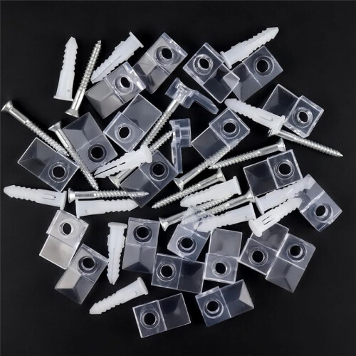 32Pack Mirror Holder Clips,Clear Plastic Mirror Clip,Frameless Mirror Mounting Hardware,Mirror Holders for Wall Mounting 2