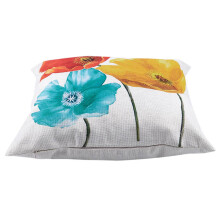 2X Funda de Almohada Decorativa Cuadrada de Lino Funda de CojíN Encantador Hermoso Tricolor Rojo Amarillo Azul Flores