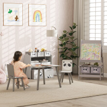 ZONEKIZ Kids Table and Chairs, Kids Storage Unit and Kids Easel Set, Grey