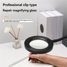 2pcs LED Magnifying Glass Desk Lamp 8X Magnification 3 Color Modes Adjustable Swivel Arm Lighted Clamp