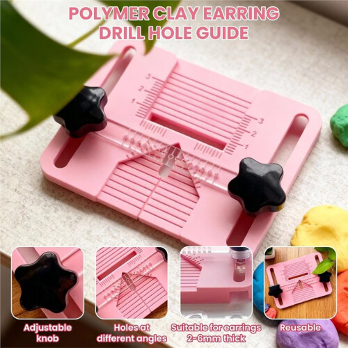 Polymer Clay Earring Hole Drill Guide Kit with Drill Tool, Molds & Studs for Precise Hole Alignment and Easy DIY Jewelry 1