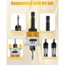 7 Pcs Countersink Drill Bit Set ,Countersink Bits with Low Friction Depth Stop, Adjustable Wood Countersink Bit Set