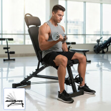 400kg Weight Bench - 6-Position Adjustable Foldable Bench with Resistance Bands, Black