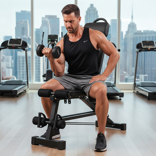 400kg Weight Bench - 6-Position Adjustable Foldable Bench with Resistance Bands, Black 1