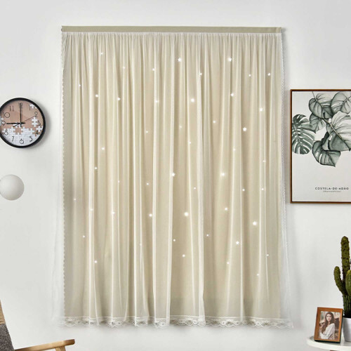 Blackout Curtains Star Pattern Polyester Double-Layer