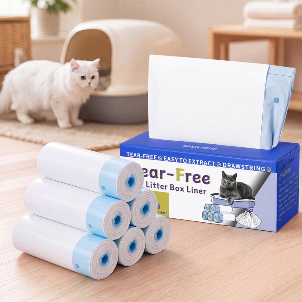 Skylos Cat Litter Bags Drawstring Tear Resistant 120 Pack Auto Litter Tray Blue - Image 3