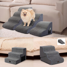 (4 Step) Skylos Dog Ramp 2/3/4 Step for Sofa Bed Small Pet Stairs Soft Ladder Washable
