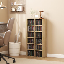 HOMCOM Set of 2 CD Storage Units DVD Shelf with Adjustable Shelves, Oak