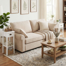 HOMCOM 2-Tier Side Tables Set of 2 with Drawer Shelf for Living Room, White