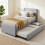 Homcom HOMCOM 90 x 190 cm Upholstered Single Bed, Pull Out Trundle Bed, Light Grey 1