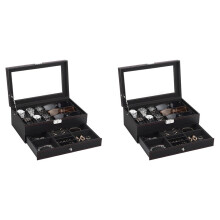 2X Watch Box, Mens Jewelry Box with 6 Slot Watch Case & 3 Slot Sunglasses Organizer, 2 Layers Lockable Watch Holder
