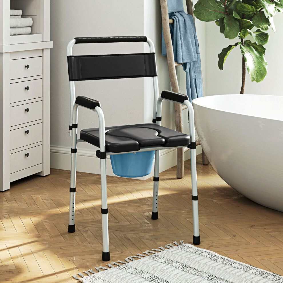 Homcom Height Adjustable Commode With Arms And Back, Black