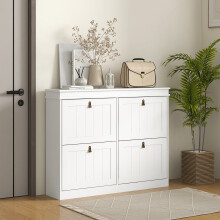 HOMCOM Slim Shoe Cabinet with Adjustable Shelves for Hallway, White
