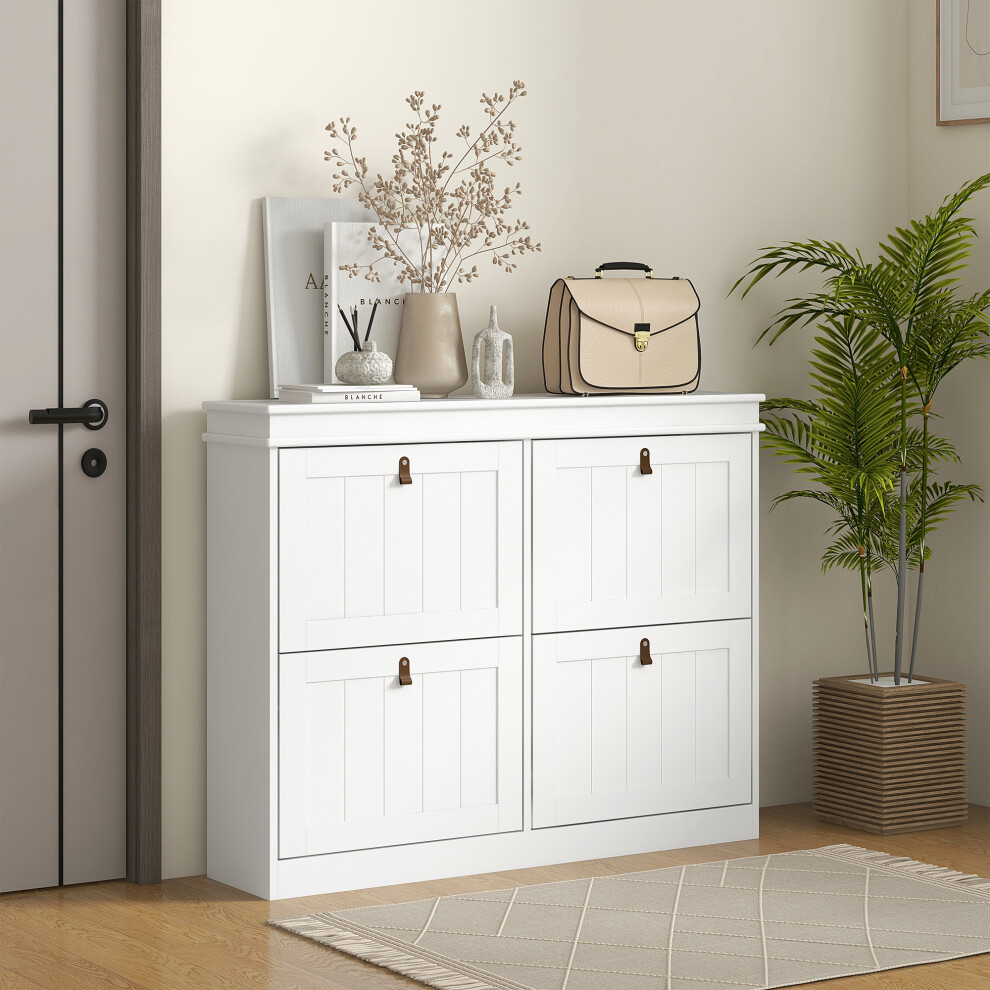 HOMCOM Slim Shoe Cabinet with Adjustable Shelves for Hallway, White - Image 3