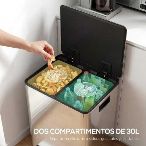 Homcom Papelera Cocina Gris 47.7 x 37.5 x 66.8 cm 1