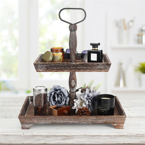 Dessert Stand Double Layer Cake Tray Dessert Decoration Tray Display Stand,Washed White 1
