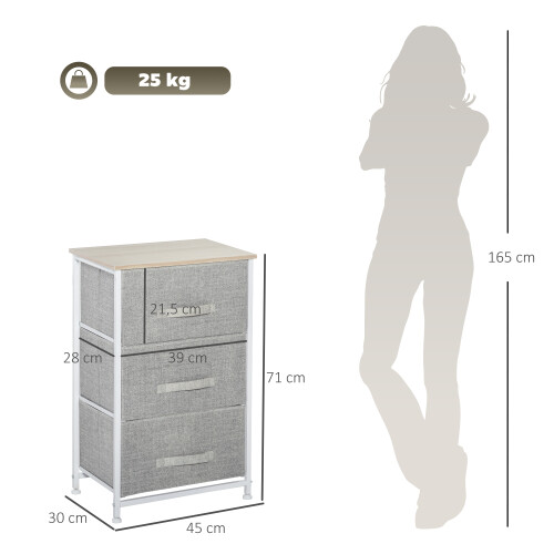 Homcom Cómoda de Tela Gris 45 x 30 x 71 cm 2