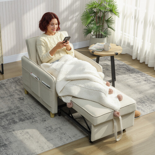 Homcom Sofá Cama Individual Beige 74 x 85.5 x 82 cm 1
