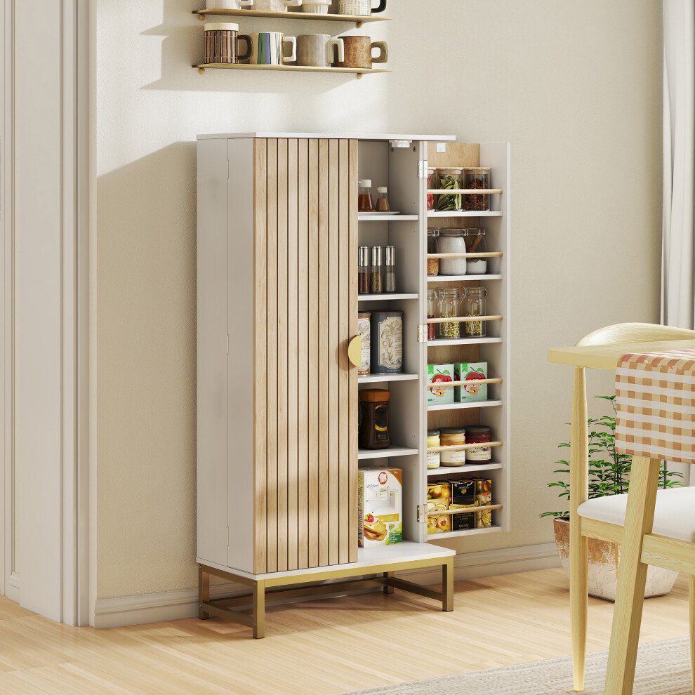 Homcom Kitchen Cabinet With Double Doors, 5 Tiers, 12 Spice Racks, White - Image 3