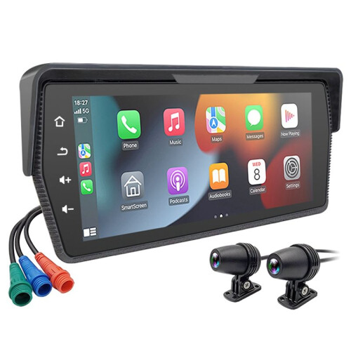 Monitor Portatile da 6,86 Pollici per Moto DVR Wireless Carplay Android Auto con Schermo GPS e Doppia Telecamera AHD 1