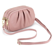 Borsa a Tracolla in Vera Pelle da Donna con 3 Zip e Tasche Multiple, Crossbody Capiente e Compatta per Uso Quotidiano, Colore Rosa