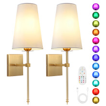 Battery Operated Wall Lights Set of 2, Rechargeable LED Wall Lamp, Dimmable Wall Sconces with Remote, USB Charging Bulbs for Bedroom Living Room