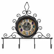 Wall Clock with Coat Hooks 41 × 34cm