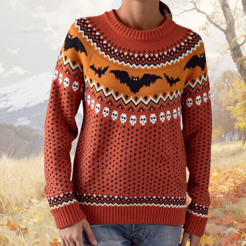 Women's Knitted Pullover Sweater Geometric Print Loose Fit 1