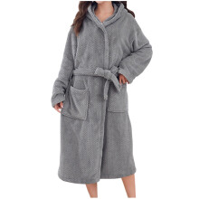 Women's Fleece Hooded Bathrobe Gray One Size