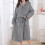 Women's Fleece Hooded Bathrobe Gray One Size 2