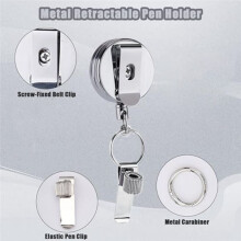 2Pcs Retractable Pen Holder, Badge Reel Pen Clip Keychain with Belt Clip and Key Ring for Nurses Teachers Waitresses