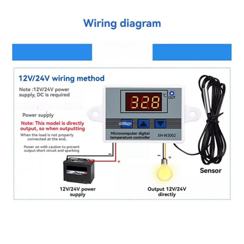 XH-W3002 Digital LED Temperature Controller Max 10A Thermostat Regulator with Waterproof Probe 24V/240W
