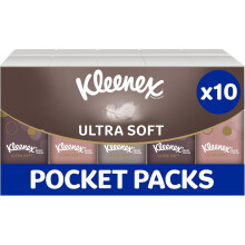 Kleenex Ultra Soft Travel Pocket Facial Tissues - Multipack 10 Pocket Tissue Packs - Beautifully Soft and Silky Tissues