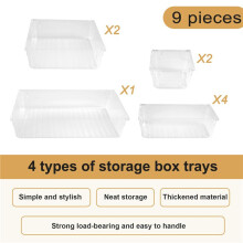 9 Pcs Clear Drawer Organizer Trays Assorted 4-Size Drawer Dividers, Versatile Storage Boxes Makeup Organiser Set