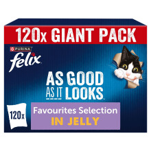 FELIX | As Good As It Looks Adult Wet Cat Food | Favourites Selection | Beef, Chicken, Tuna and Salmon in Jelly | 85g x 120 Pouches