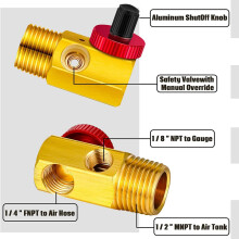 Air Tank Repair Kit Safety Valve, 0-200 PSI Pressure Gauge and 4 Feet Air Tank Hose Assembly Kit for Portable Carry Tank