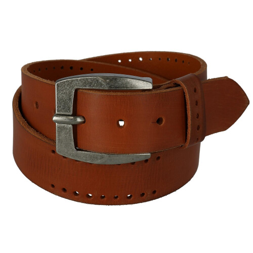 CTM Men's Distressed Leather Bridle Belt with Perforations