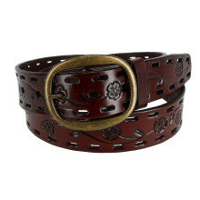 CTM Women's Centre Bar Buckle Belt with Flowers