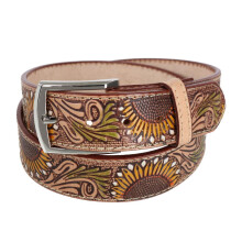 CTM Women's 38 mm Wide Sunflower Embossed Western Belt