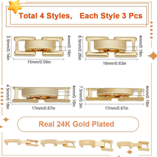 Fold Over Clasp Extenders 24K Gold Plated 12PCS 2