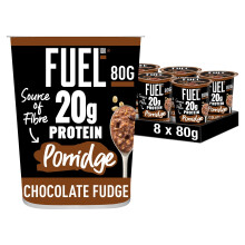 FUEL10K High Protein Chocolate Fudge Porridge Pot, 20g Protein, Source of Fibre, 80g (Pack of 8)