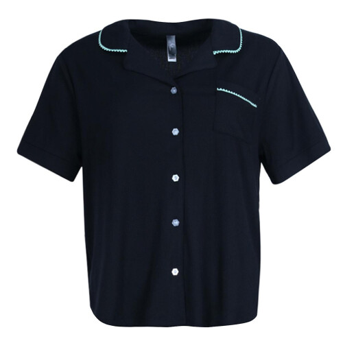 PJ Couture Women's Button Down Wavy Notch Collar Short Sleeve Capri Set 2