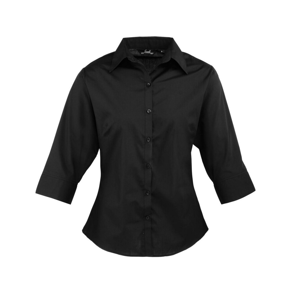 Premier (24 Uk, Black) Womens/Ladies Poplin 3/4 Sleeve Shirt