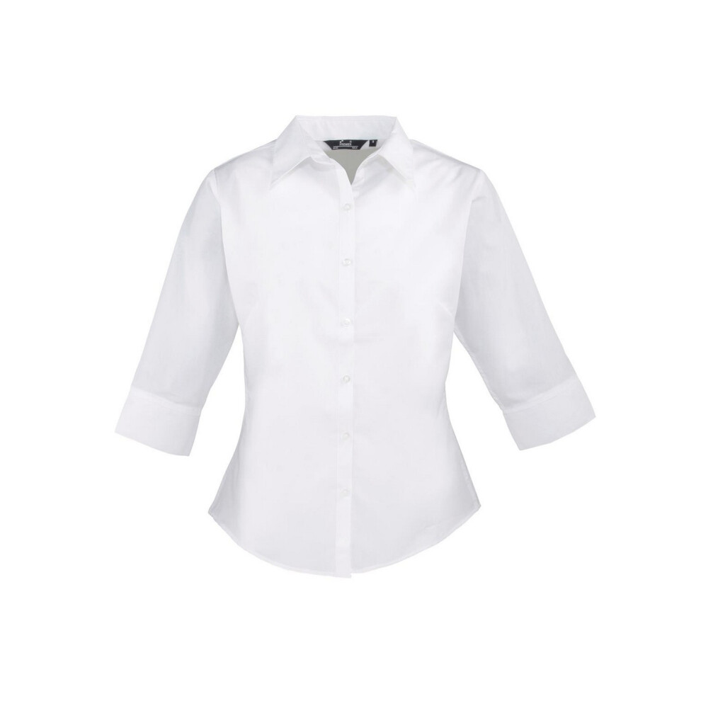 Premier (24 Uk, White) Womens/Ladies Poplin 3/4 Sleeve Shirt