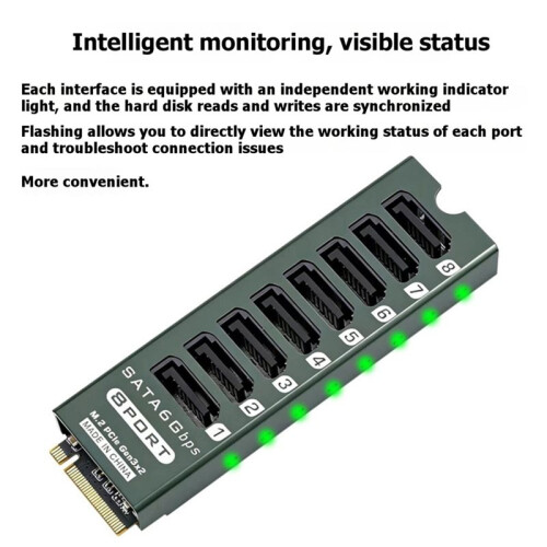 8 Port  3.0 Expansion Card for M.2 PCIe Slots High-Speed 6Gbps  Controller for Data Centers and Workstations