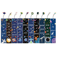 10PCS Space Ship Theme Bookmarks with Metal Charms Planet Color Inspirational Quotes Cards for Kids Boys Girls