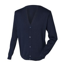 (4XL, Navy) Henbury Mens V Neck Button Fine Knit Cardigan