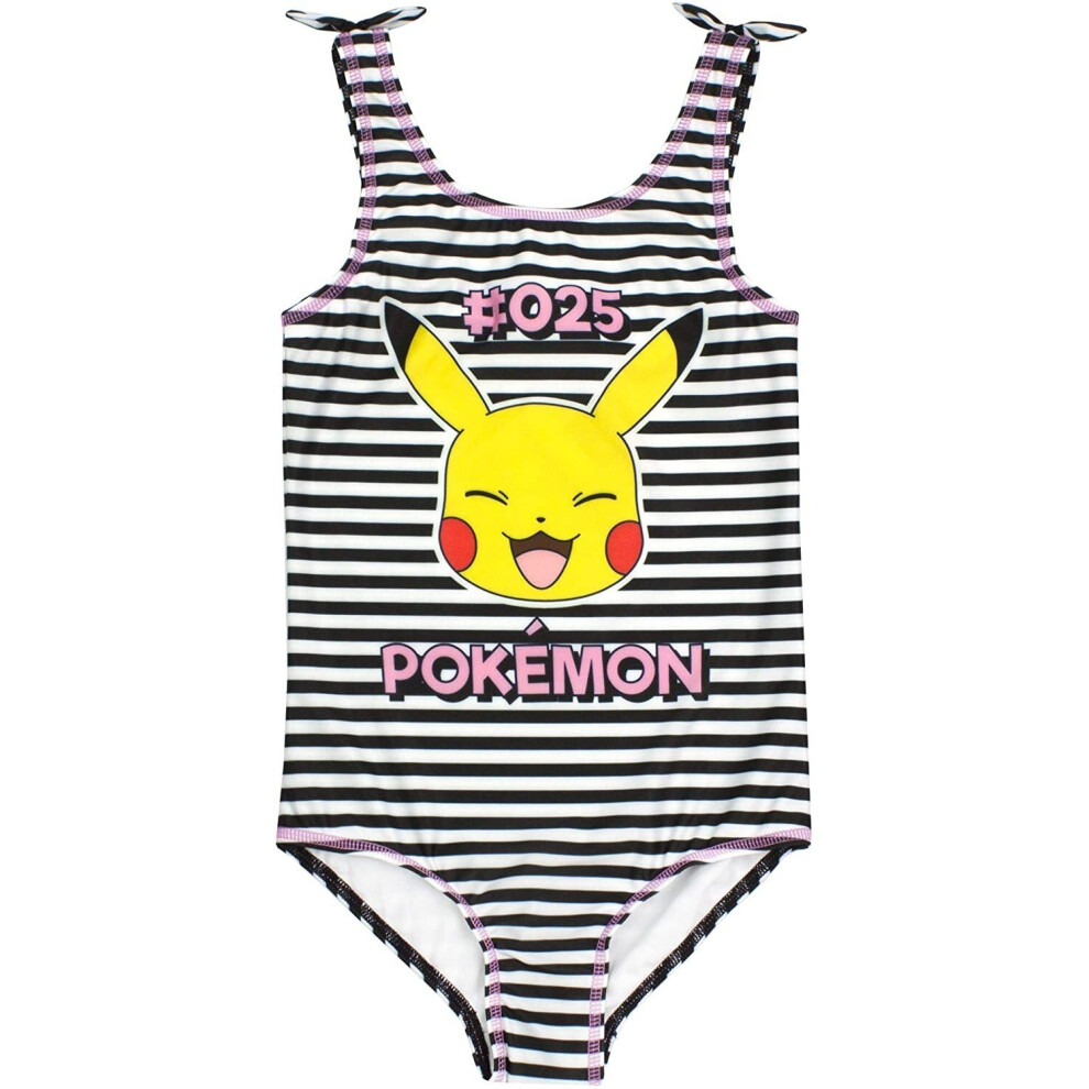 Photos - Swimwear  Pokemon Girls Pikachu One Piece Swimsuit(5-6 Years, Black/White/Pink)