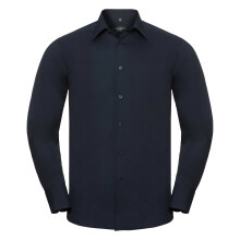 (2XL, French Navy) Russell Collection Mens Long Sleeve Poly-Cotton Easy Care Tailored Poplin Shirt
